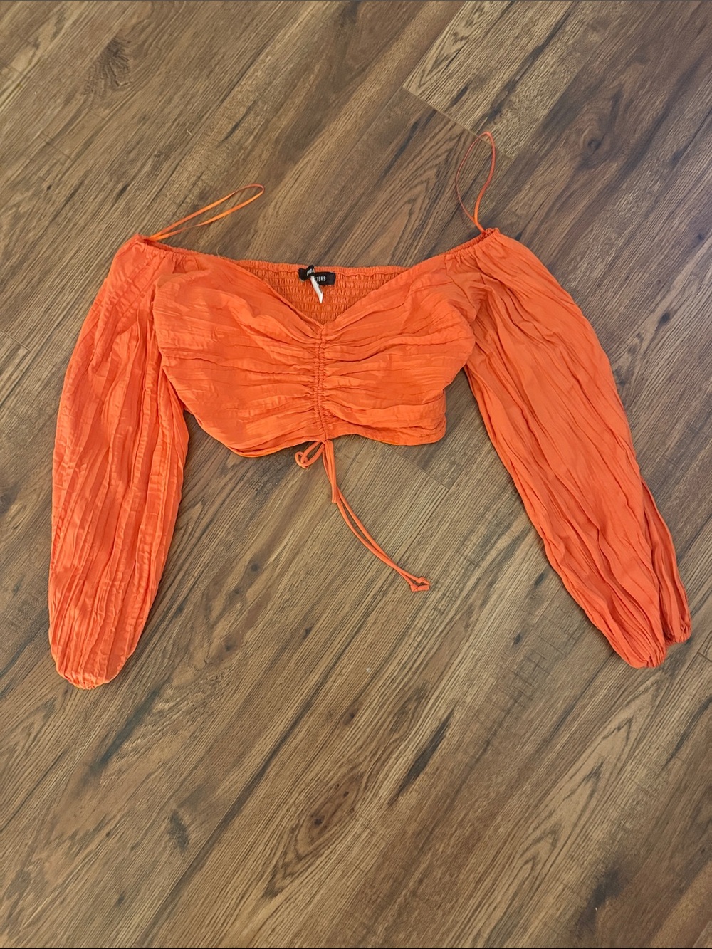 Urban Outfitters Orange Off-Shoulder Ruched Crop Top
